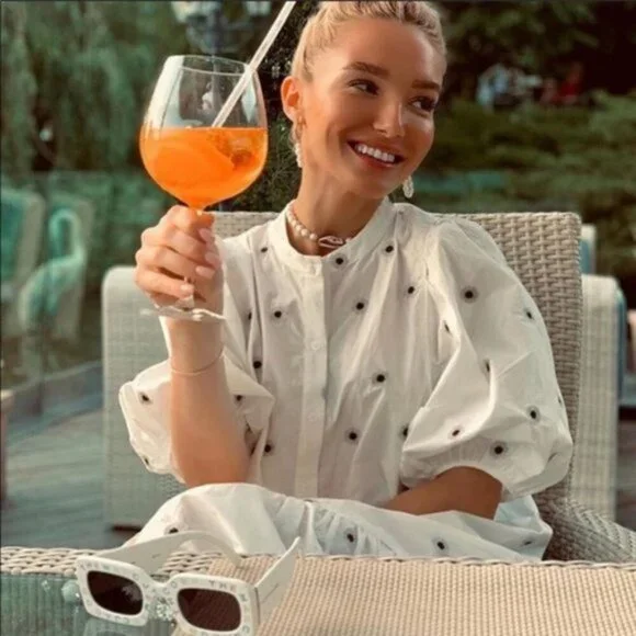 ZARA EMBROIDERED MIDI DRESS WHITE Flounced hem - Picture 8 of 8